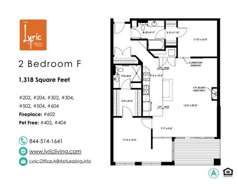 Floor plan for 2 beds, 2 baths, 1318 sqft
